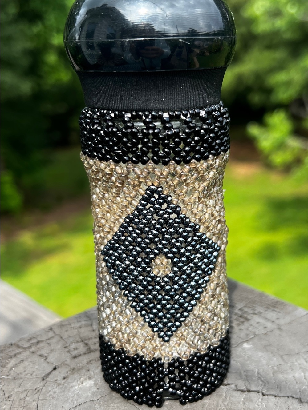 Hand Beaded Artisan Salt Grinder Black Champagne NWOT